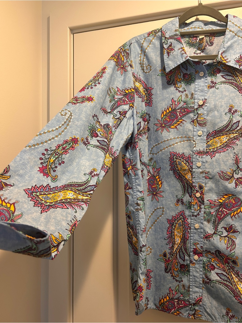 Talbots Blue Paisley Button-Down Shirt with Multicolor Accents - Picture 3 of 10